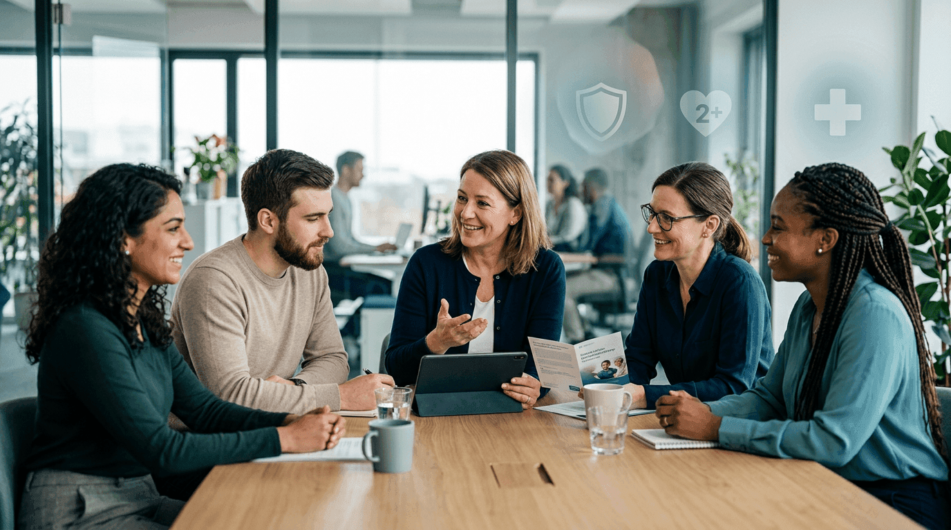 Teammeeting in modernem Büro – betriebliche Krankenversicherung (bKV) als Mitarbeiter-Benefit bei TED